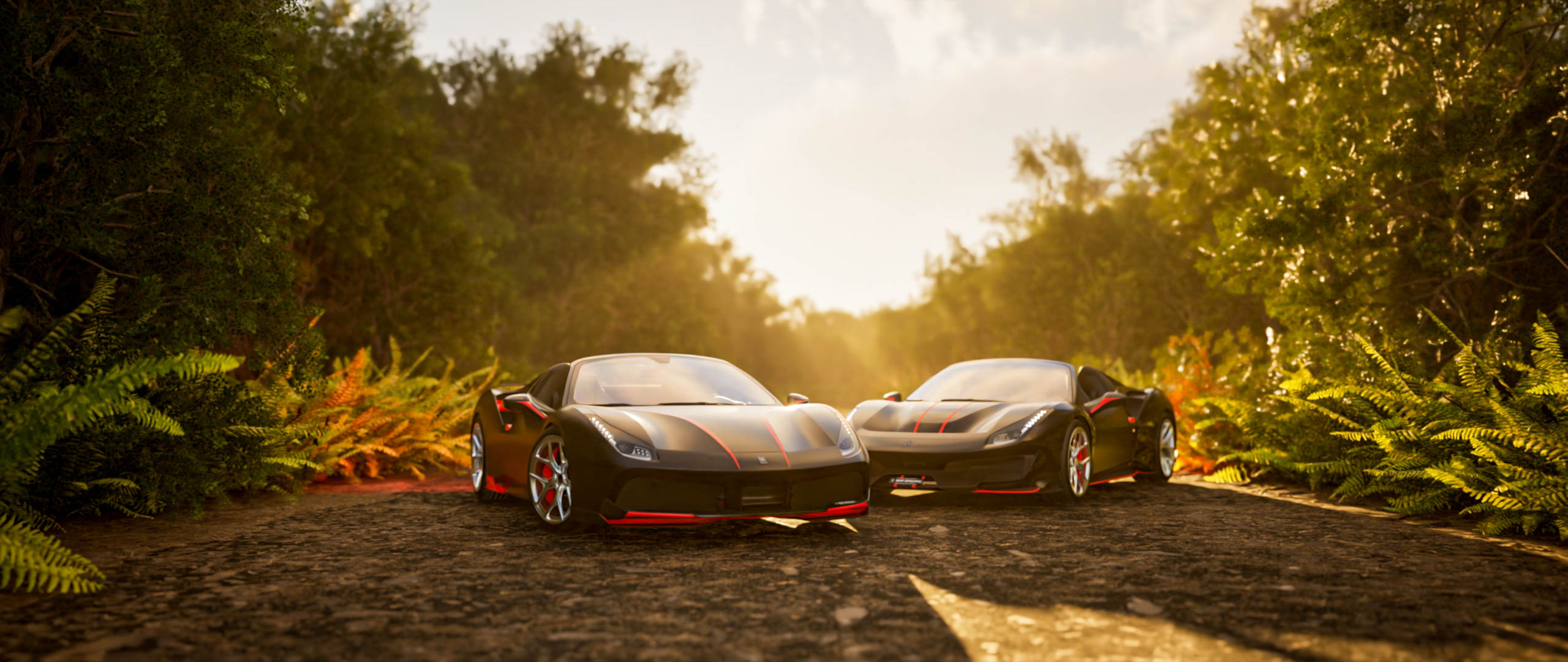Twin 488s, forest golden hour